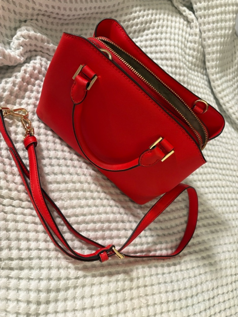 Michael Kors Red Crossbody Satchel with Gold Hardware - Picture 3 of 3
